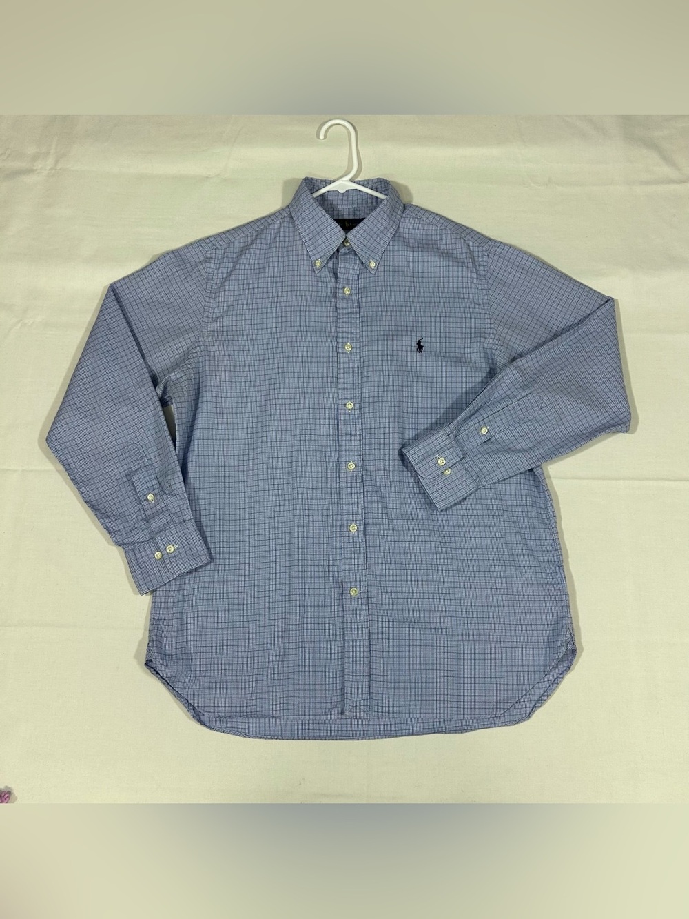 Polo Ralph Lauren Mens 16.5 34/35 Gingham Button Down Shirt L/S Preppy Blue Pony